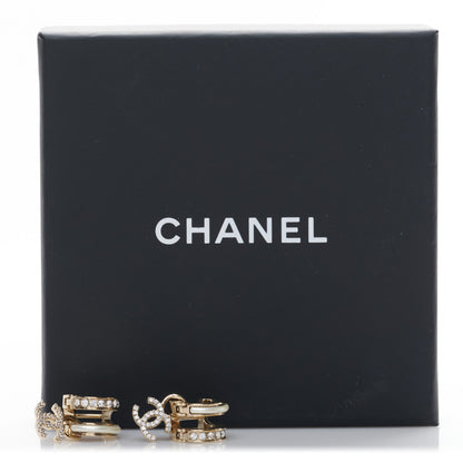 Chanel Crystal CC Hoop Drop Earrings Gold Pearly White 5 of 5