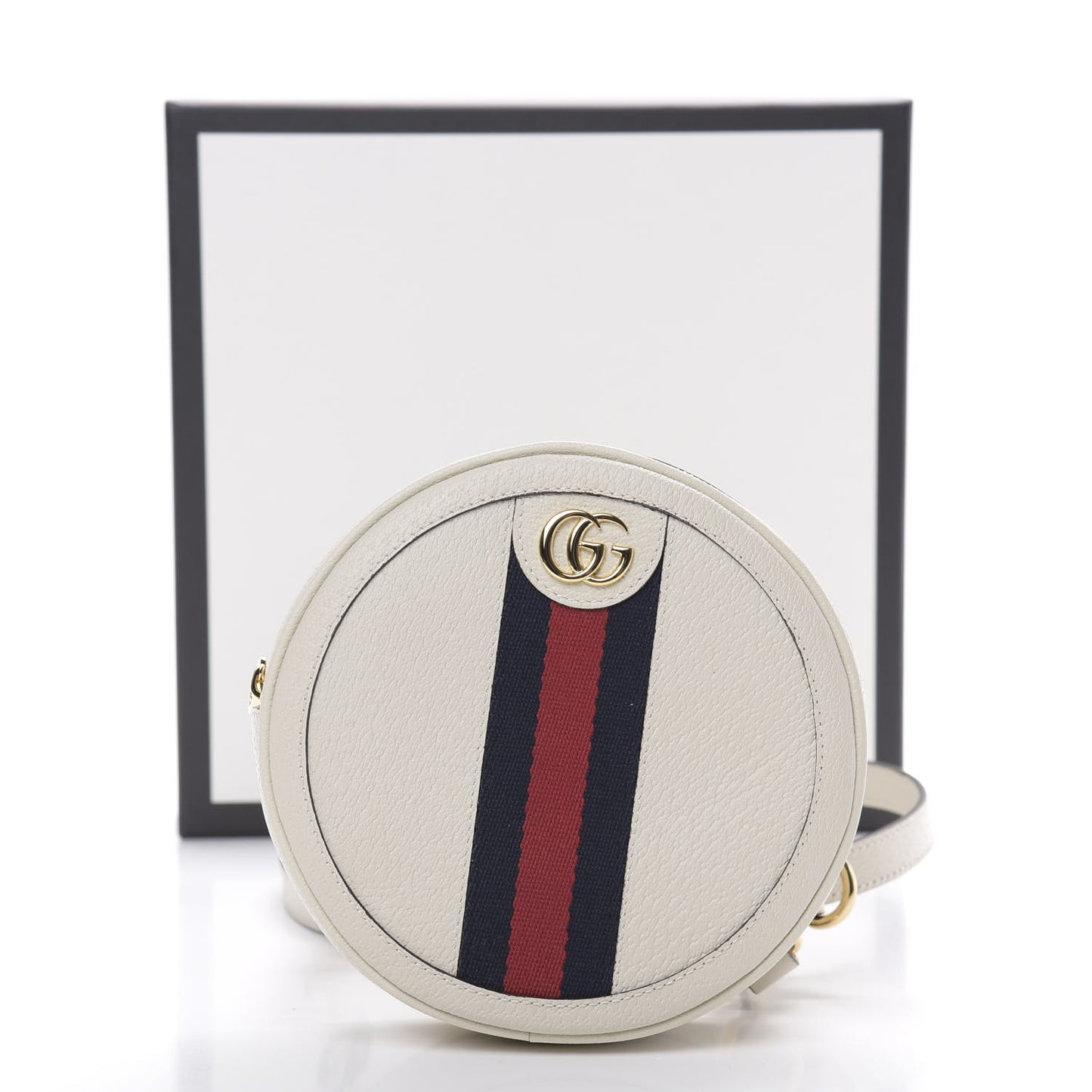 Textured Calfskin Web Mini Ophidia Round Backpack Mystic White