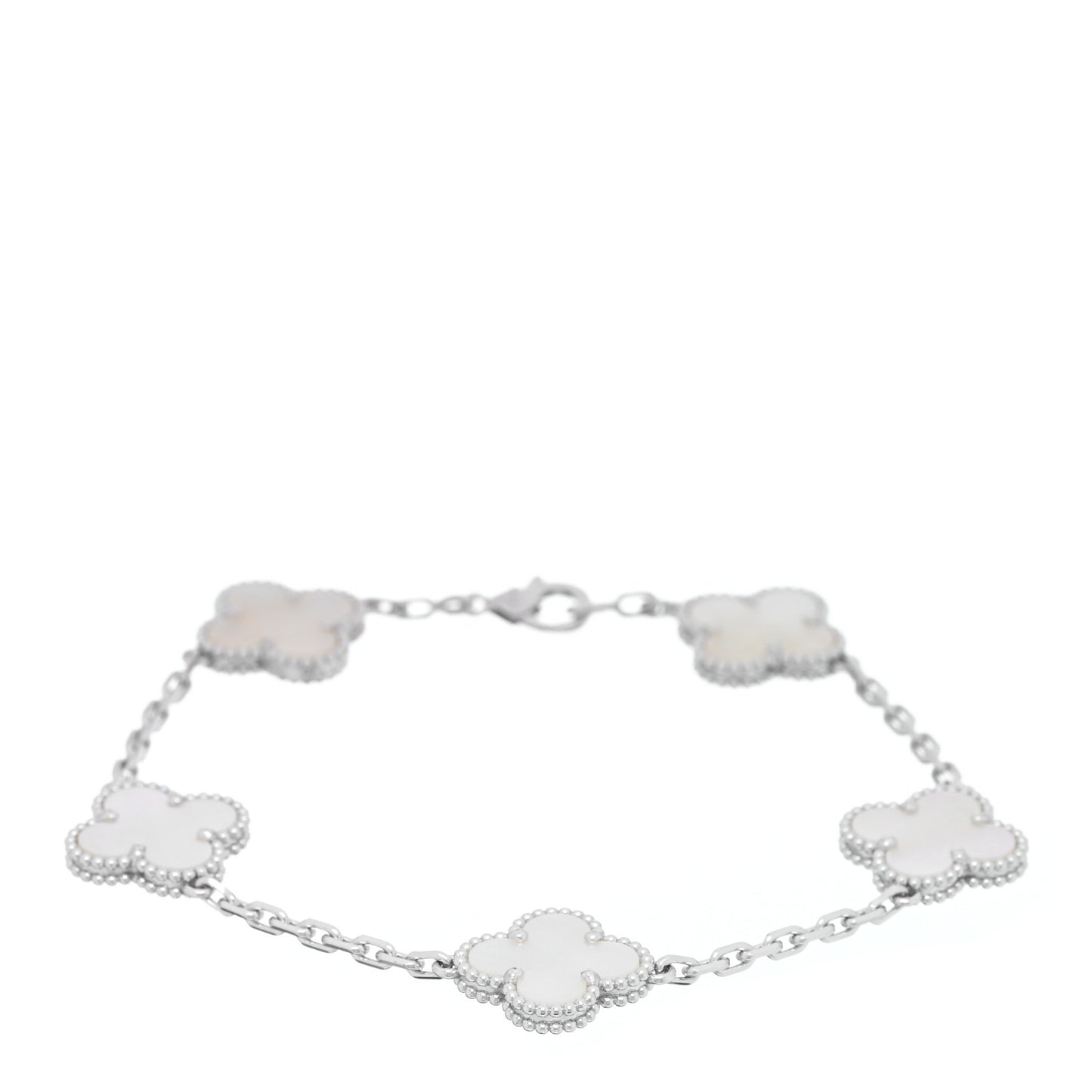 18K White Gold Mother of Pearl 5 Motifs Vintage Alhambra Bracelet