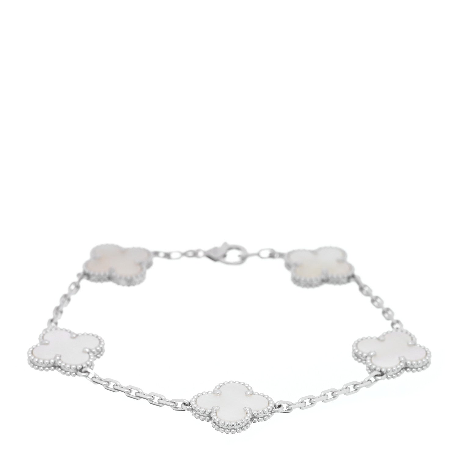 Van Cleef & Arpels 18K White Gold Mother of Pearl 5 Motifs Vintage Alhambra Bracelet 1 of 4