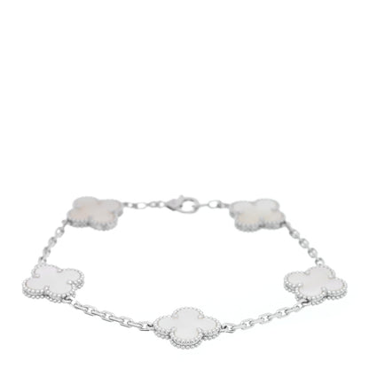Van Cleef & Arpels 18K White Gold Mother of Pearl 5 Motifs Vintage Alhambra Bracelet 1 of 4