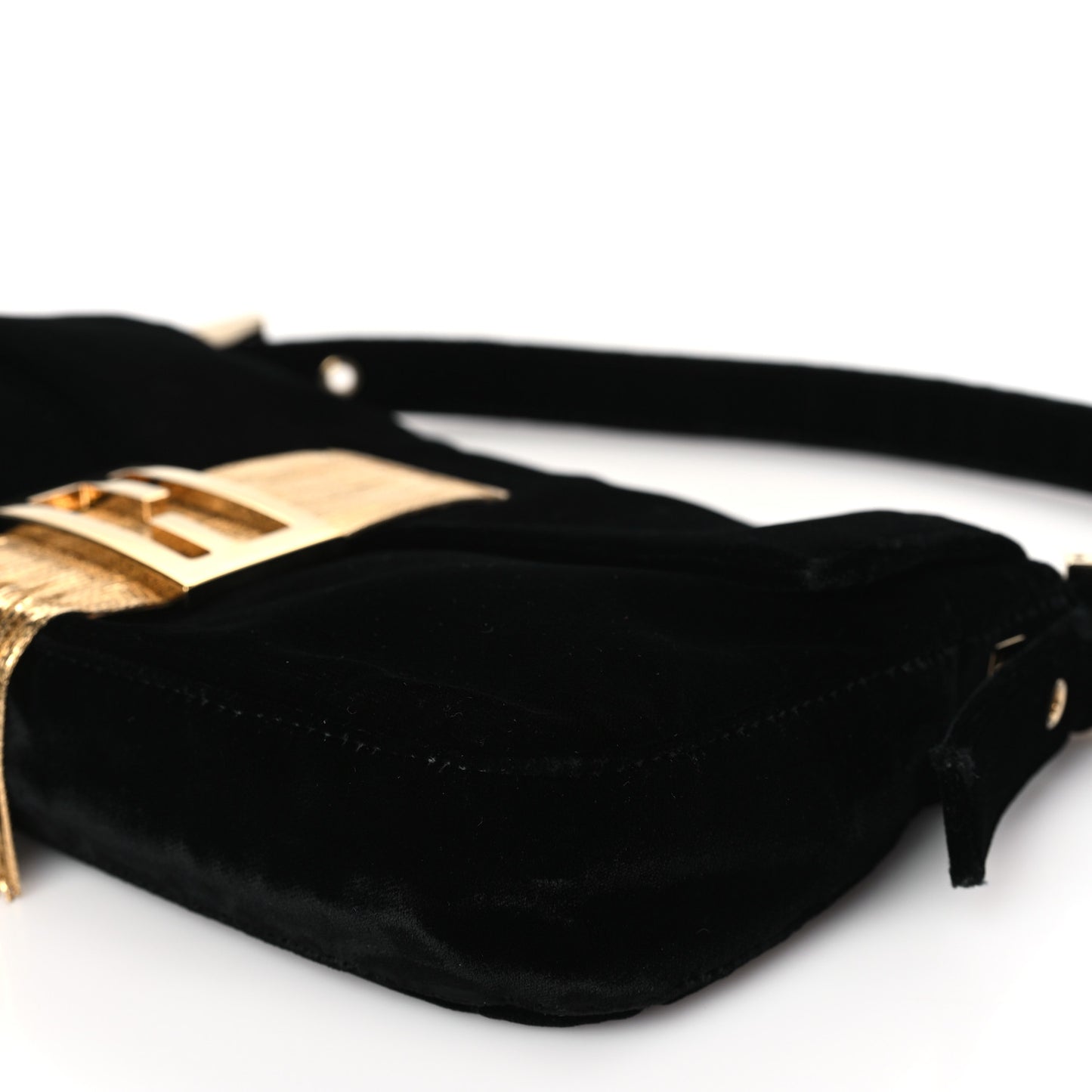 Velvet Metal Fringe Baguette Black Gold