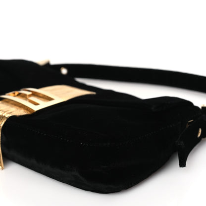 Fendi Velvet Metal Fringe Baguette Black Gold 10 of 10