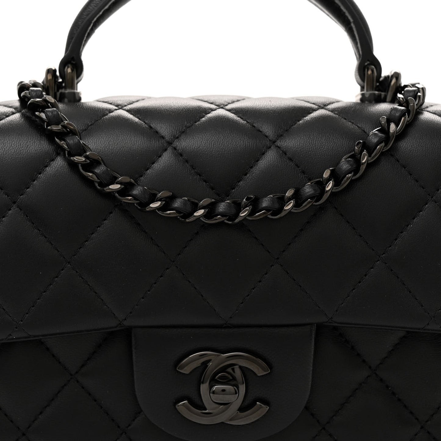 Lambskin Quilted Mini Top Handle Rectangular Flap So Black