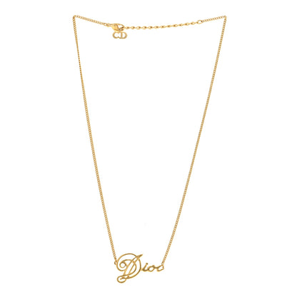 Christian Dior Metal Cursive Logo Necklace Gold 1 of 6