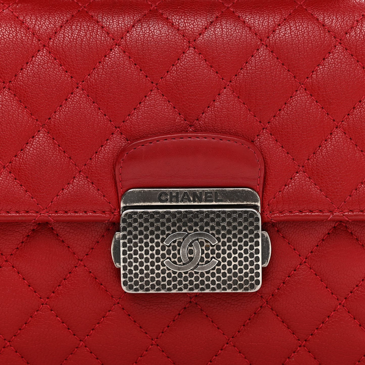 Goatskin Quilted Small CC University Top Handle Flap Red