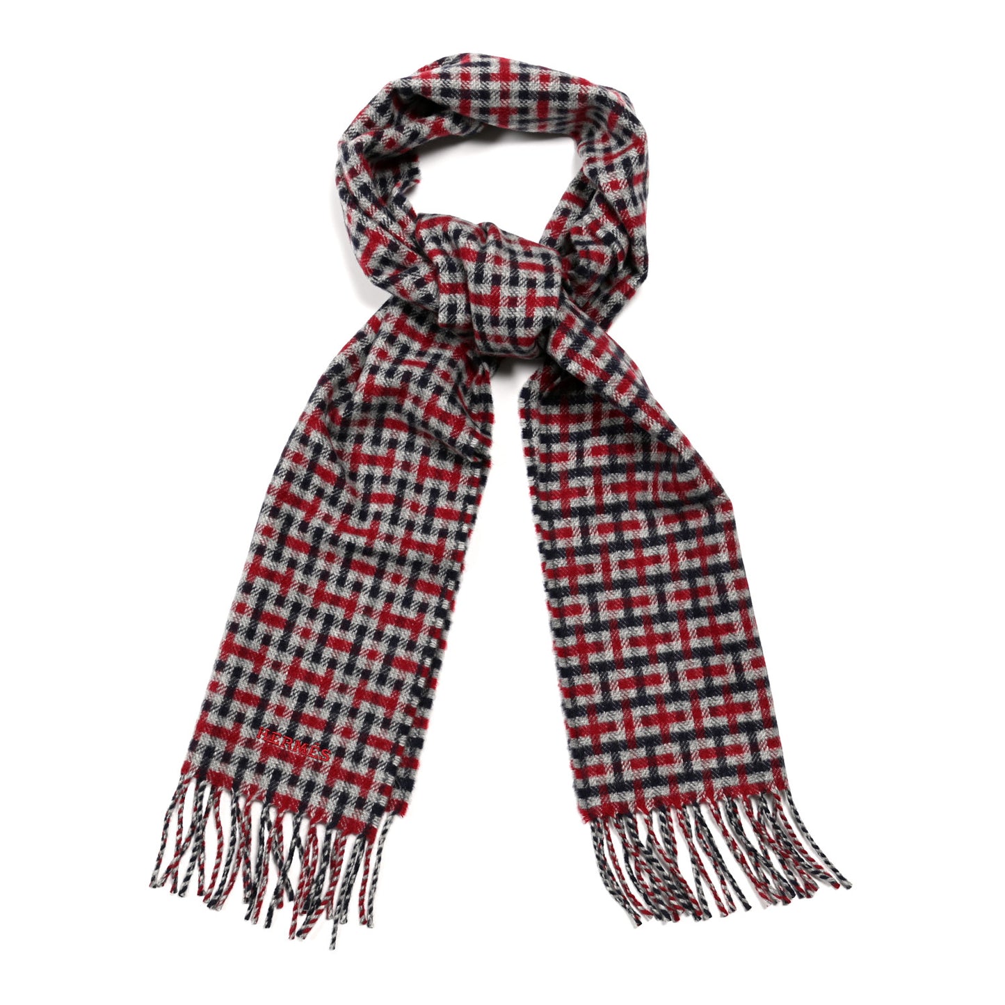 Cashmere H Ecossais Muffler Marine Bordeaux Gris Clair