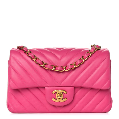 Chanel Lambskin Chevron Quilted Mini Rectangular Flap Dark Pink 1 of 17