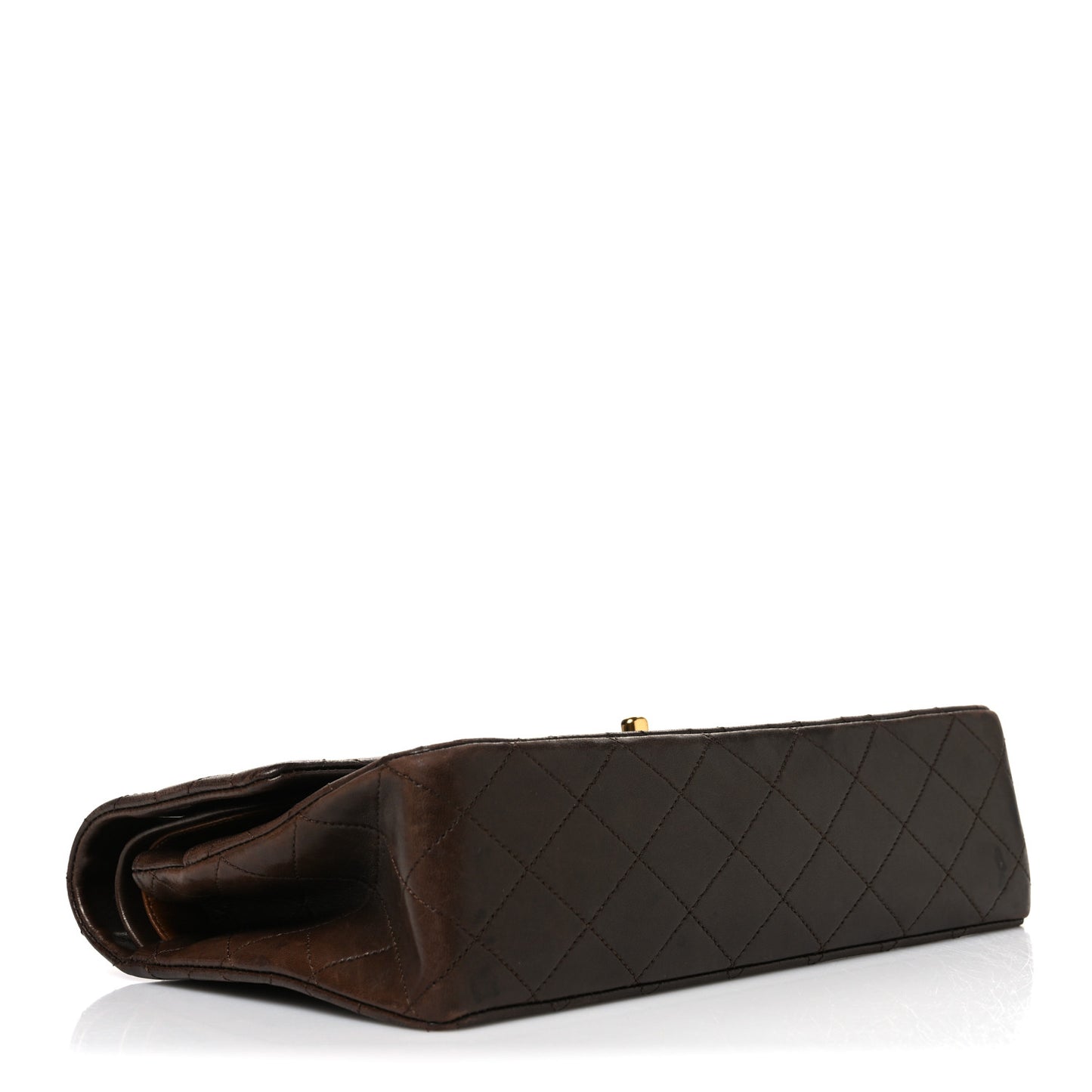 Lambskin Quilted Medium Double Flap Dark Brown