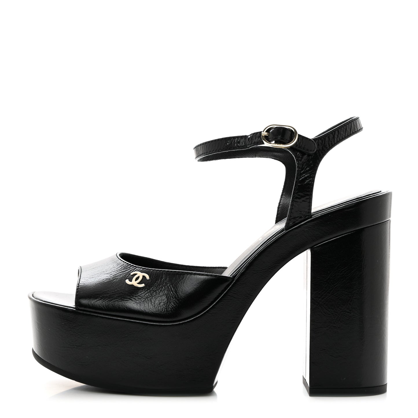 Calfskin CC Platform Sandals 37.5 Black