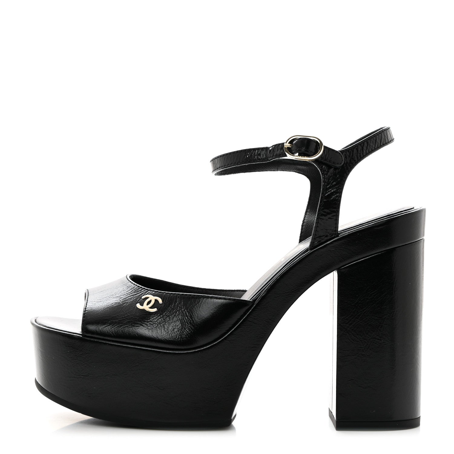 Chanel Calfskin CC Platform Sandals 37.5 Black 1 of 9