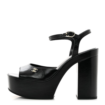 Chanel Calfskin CC Platform Sandals 37.5 Black 1 of 9