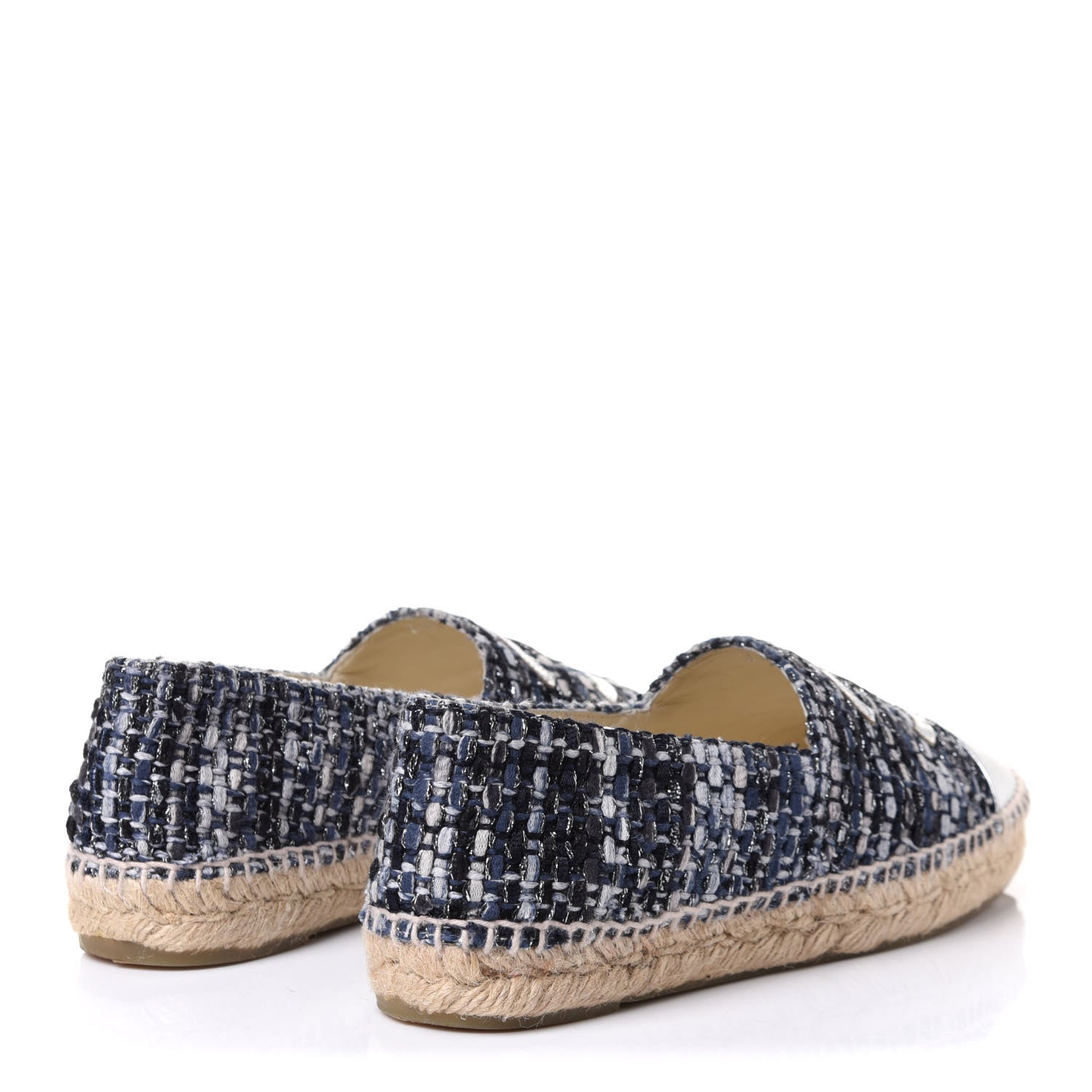 Chanel Metallic Tweed Lambskin CC Espadrilles 38 Blue Black Silver 4 of 10