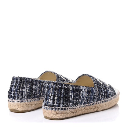 Chanel Metallic Tweed Lambskin CC Espadrilles 38 Blue Black Silver 4 of 10