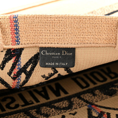 Christian Dior Canvas Jute Embroidered Medium Book Tote Black Beige 6 of 10