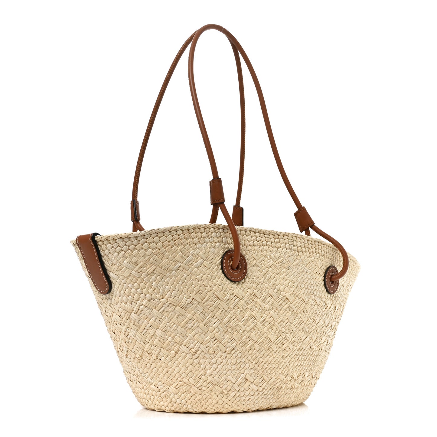 Calfskin Raffia Small Anagram Basket Tote Bag Natural Tan