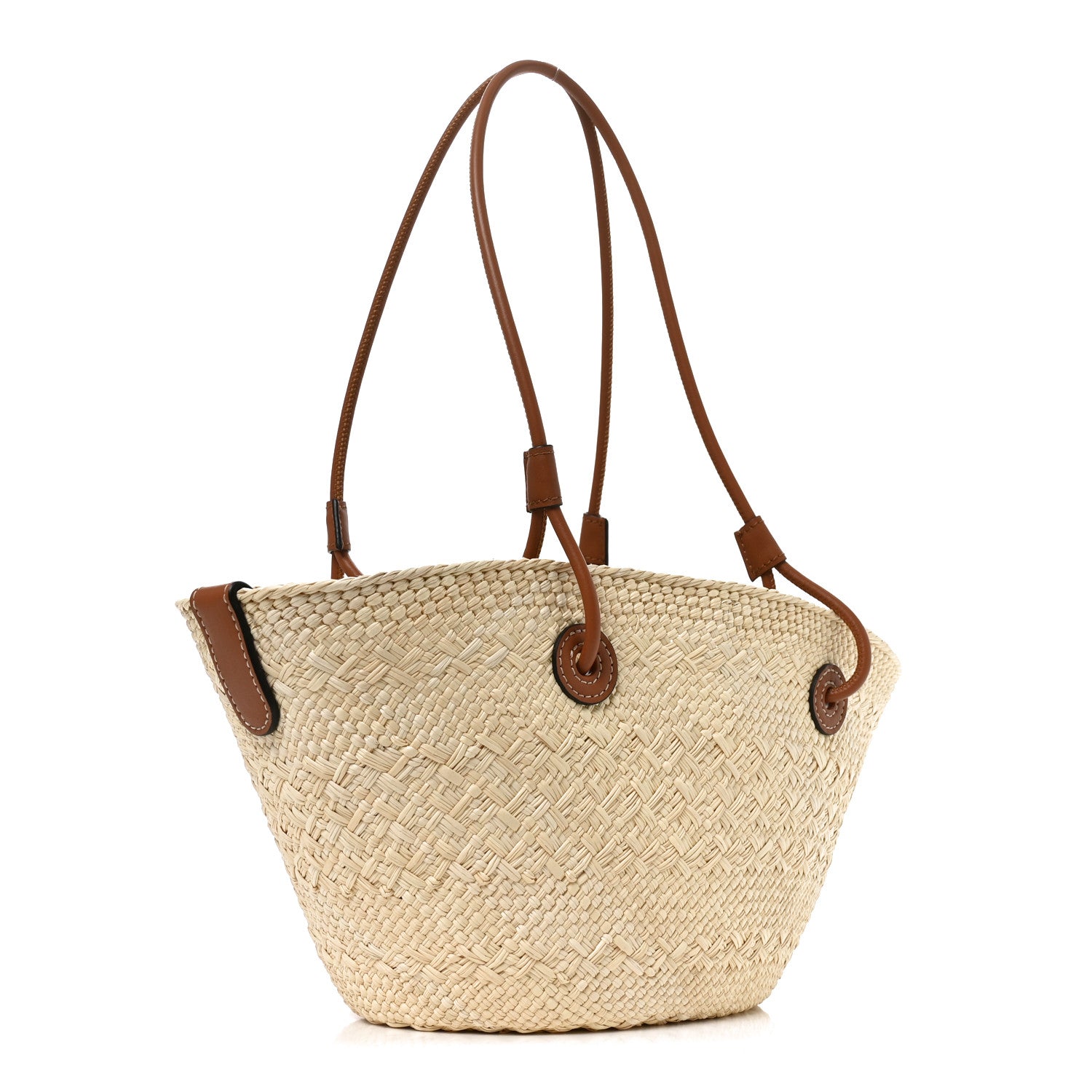 Loewe Calfskin Raffia Small Anagram Basket Tote Bag Natural Tan 3 of 9