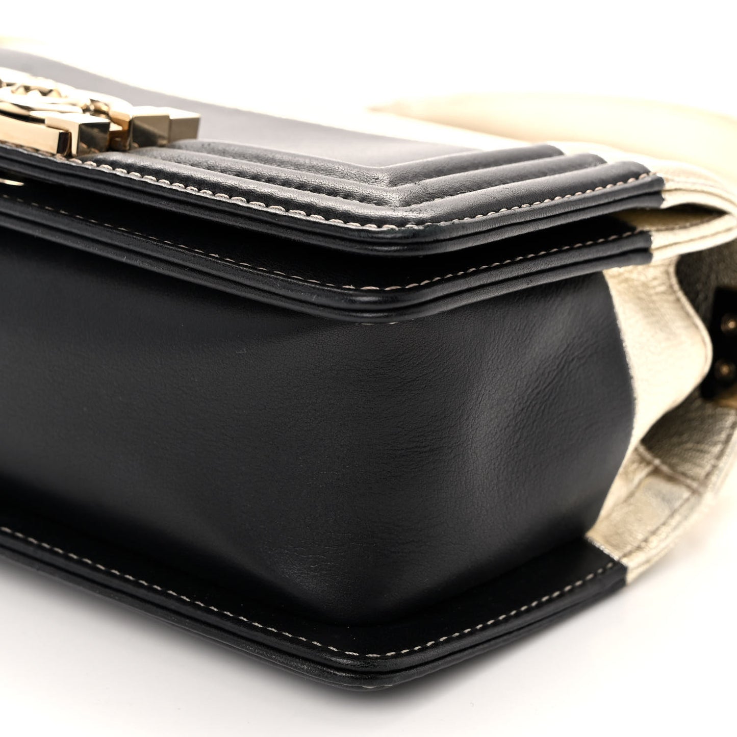 Metallic Goatskin Calfskin Small Boy Flap Gold Black