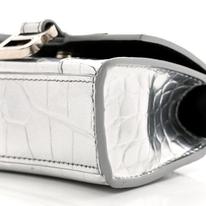 Balenciaga Metallic Calfskin Crocodile Embossed Hourglass Top Handle Bag Mini with Chain Silver 10 of 10