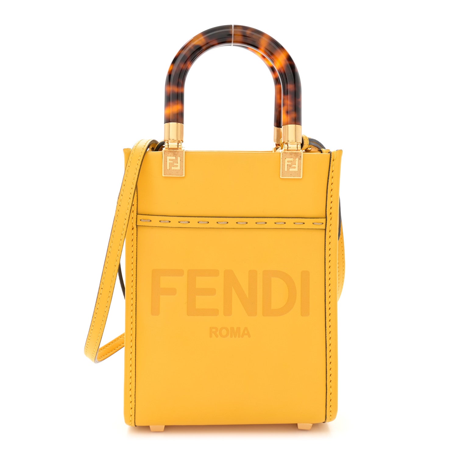 Fendi Vitello King Plexiglass Logo Embossed Mini Fendi Sunshine Shopper Tote Mimosa 1 of 12