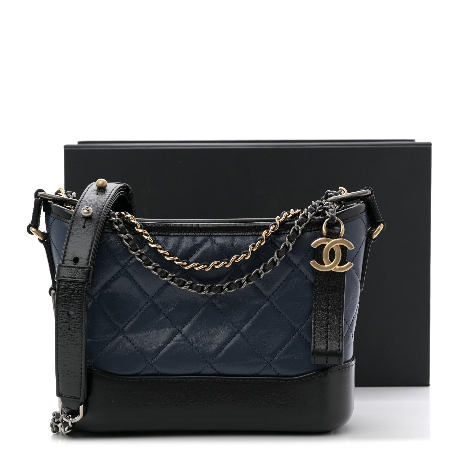 Chanel Aged Calfskin Quilted Small Gabrielle Hobo Navy Black 11 of 11