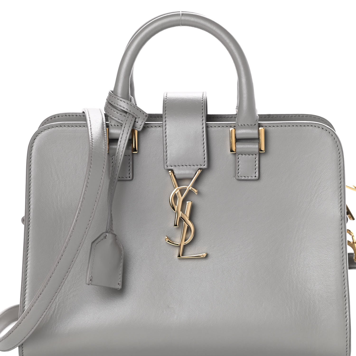 Saint Laurent Calfskin Monogram Baby Cabas Oyster Grey 7 of 9