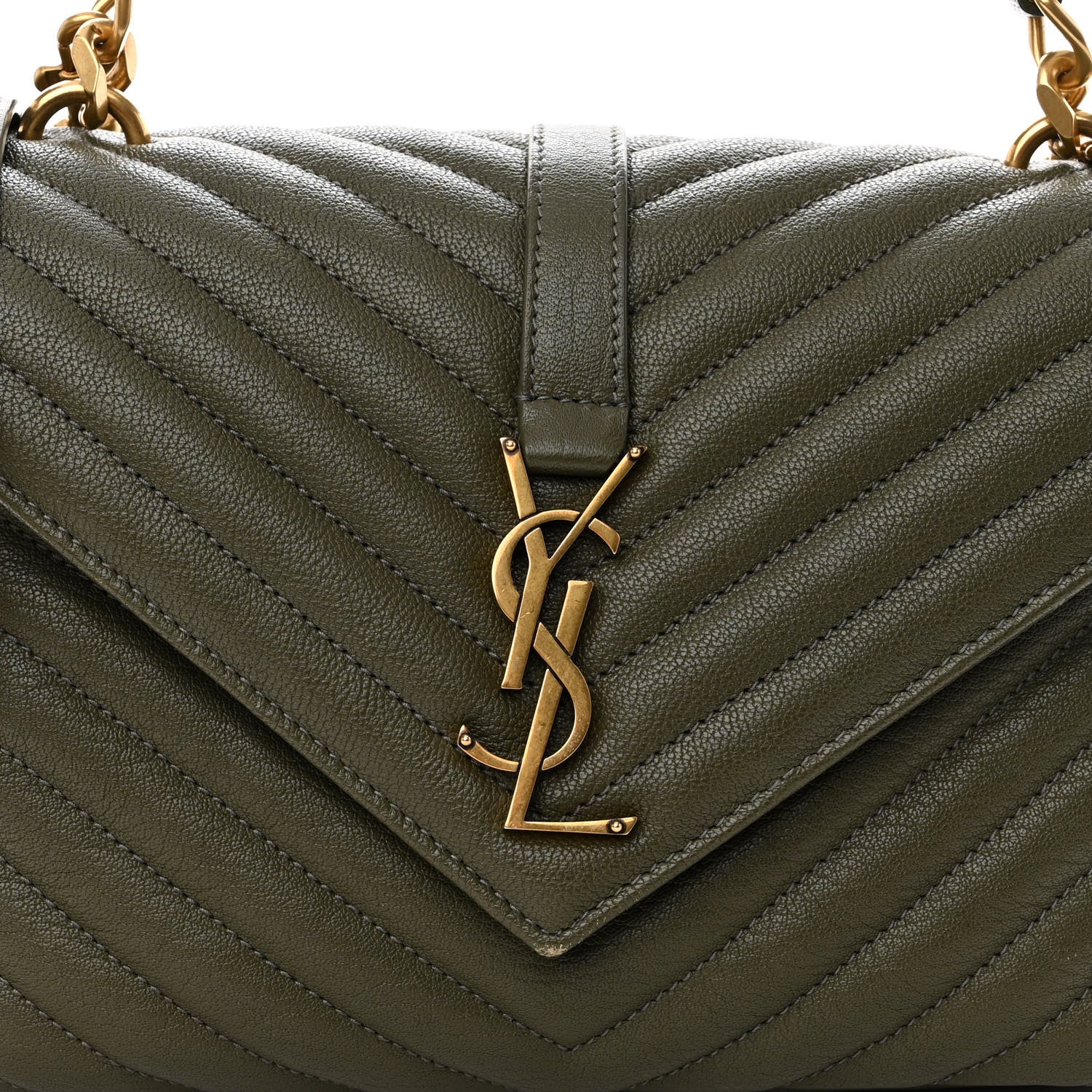Saint Laurent Sheepskin Matelasse Chevron Monogram Medium College Bag Military Olive 7 of 9