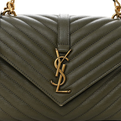 Saint Laurent Sheepskin Matelasse Chevron Monogram Medium College Bag Military Olive 7 of 9