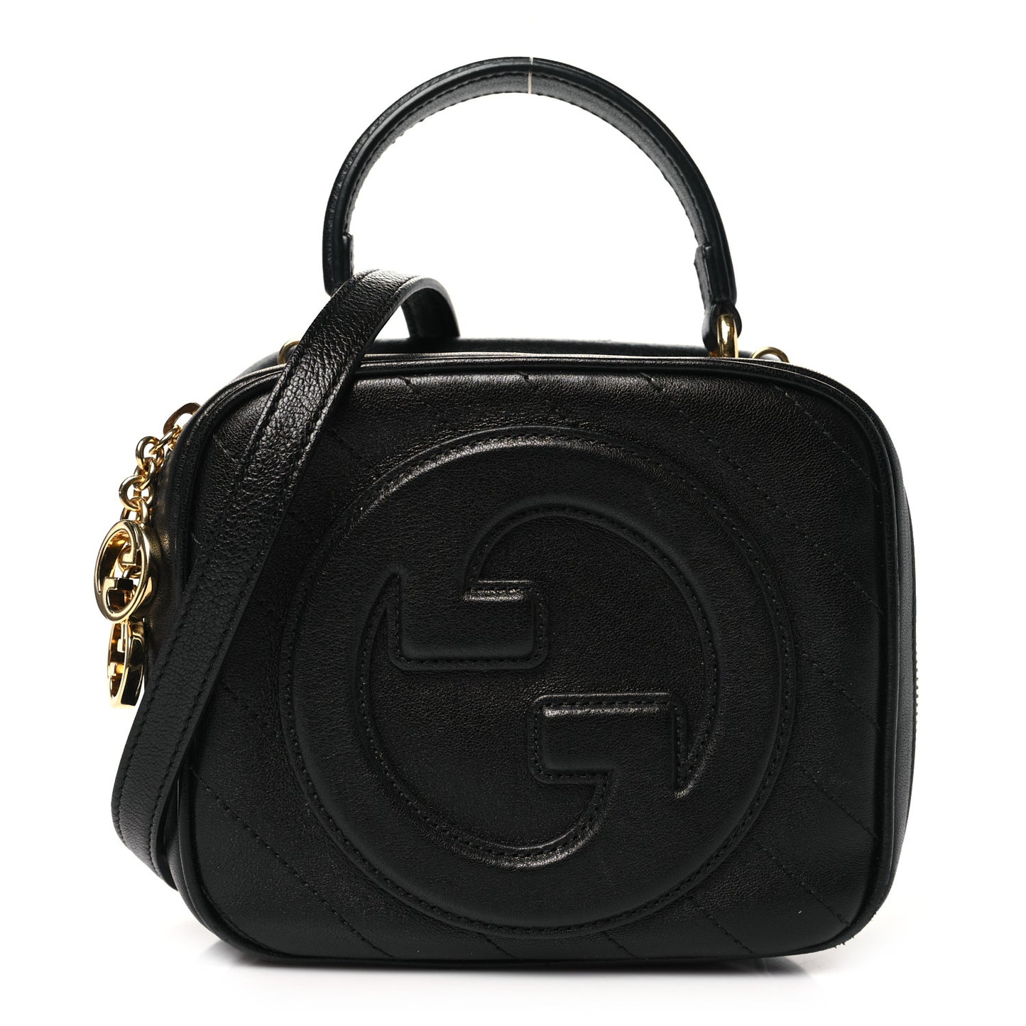 Sakai Be Green Calfskin Diagonal Stitched Blondie Top Handle Bag Black