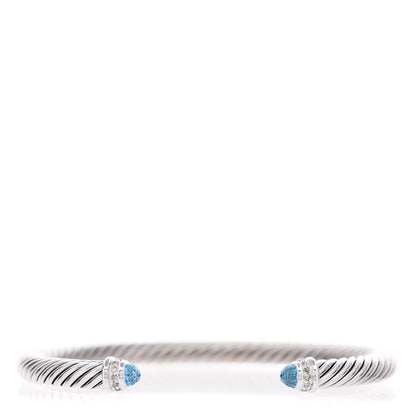 David Yurman Sterling Silver Diamond Blue Topaz 5mm Cable Classics Bracelet 1 of 5