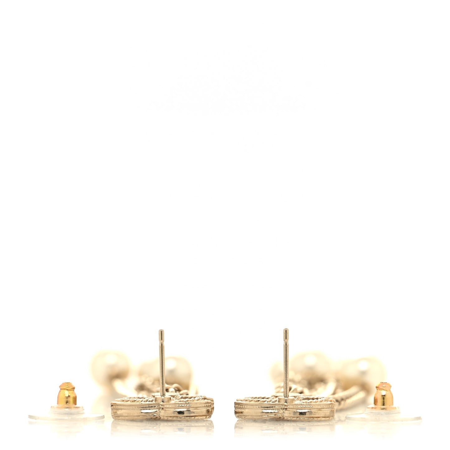 Pearl Chain CC Dangle Earrings Gold