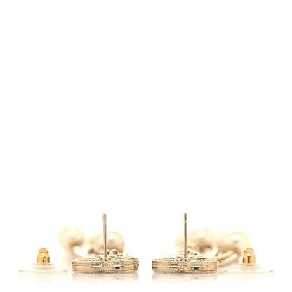 Chanel Pearl Chain CC Dangle Earrings Gold 3 of 4