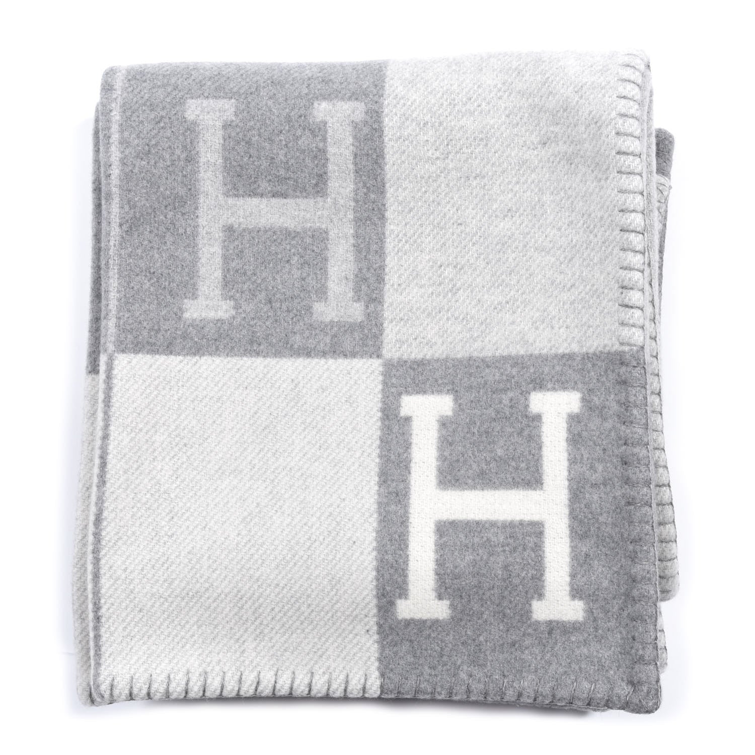 Hermes Wool Cashmere Avalon III Blanket Ecru Gris Clair 1 of 3
