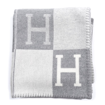 Hermes Wool Cashmere Avalon III Blanket Ecru Gris Clair 1 of 3