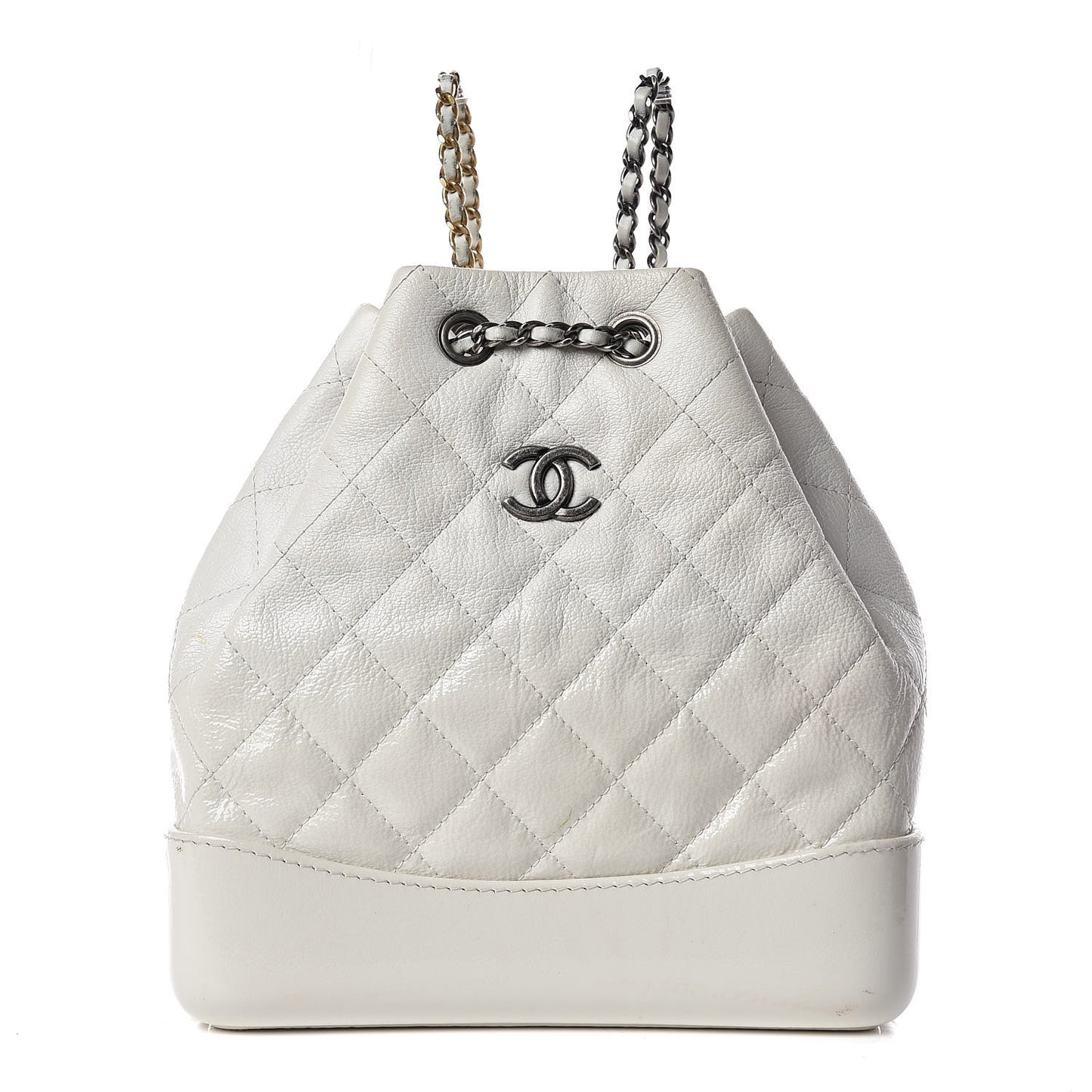 Patent Goatskin Quilted Small Gabrielle Backpack White