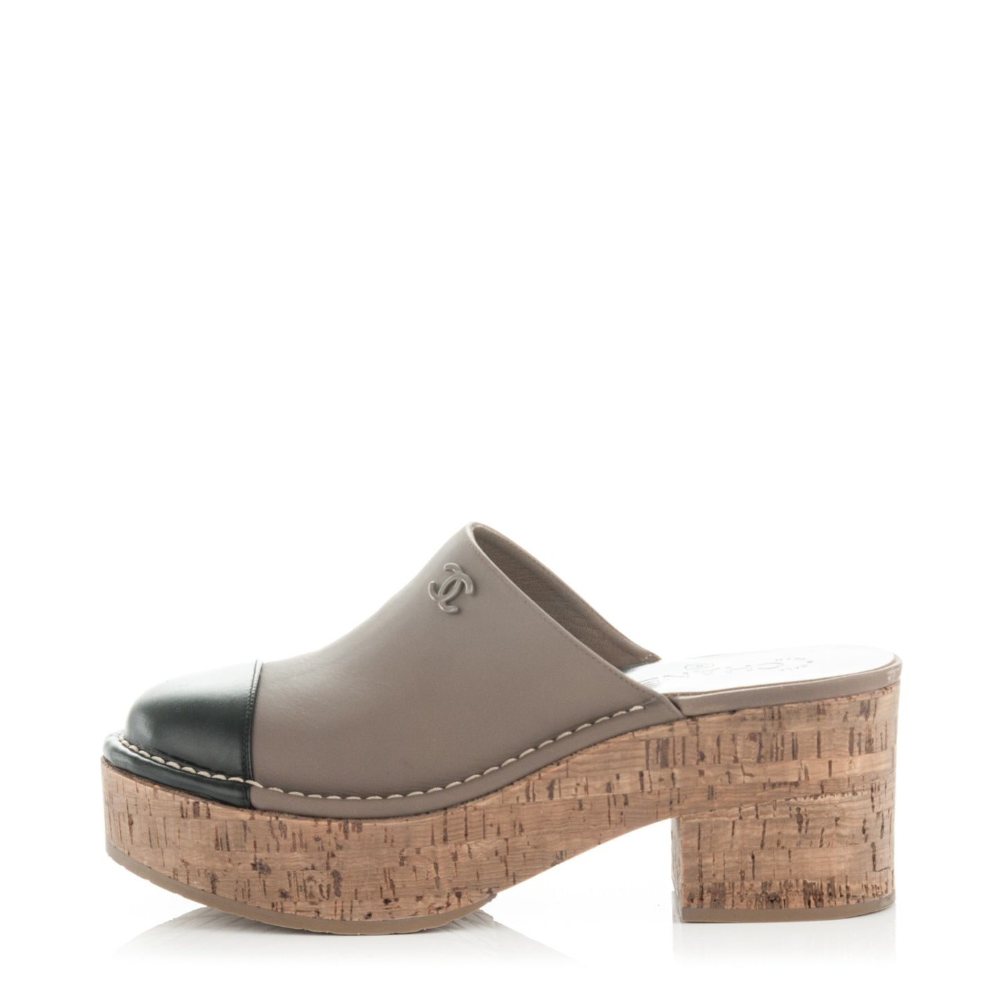 Calfskin Cork Cap Toe CC Clogs 38 Taupe Black