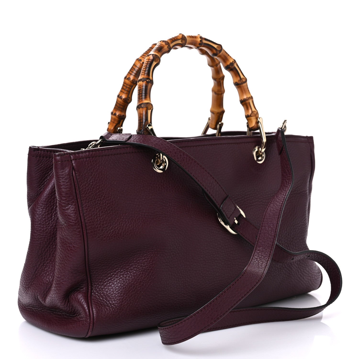 Gucci Pebbled Calfskin Medium Bamboo Shopper Tote Burgundy 2 of 10