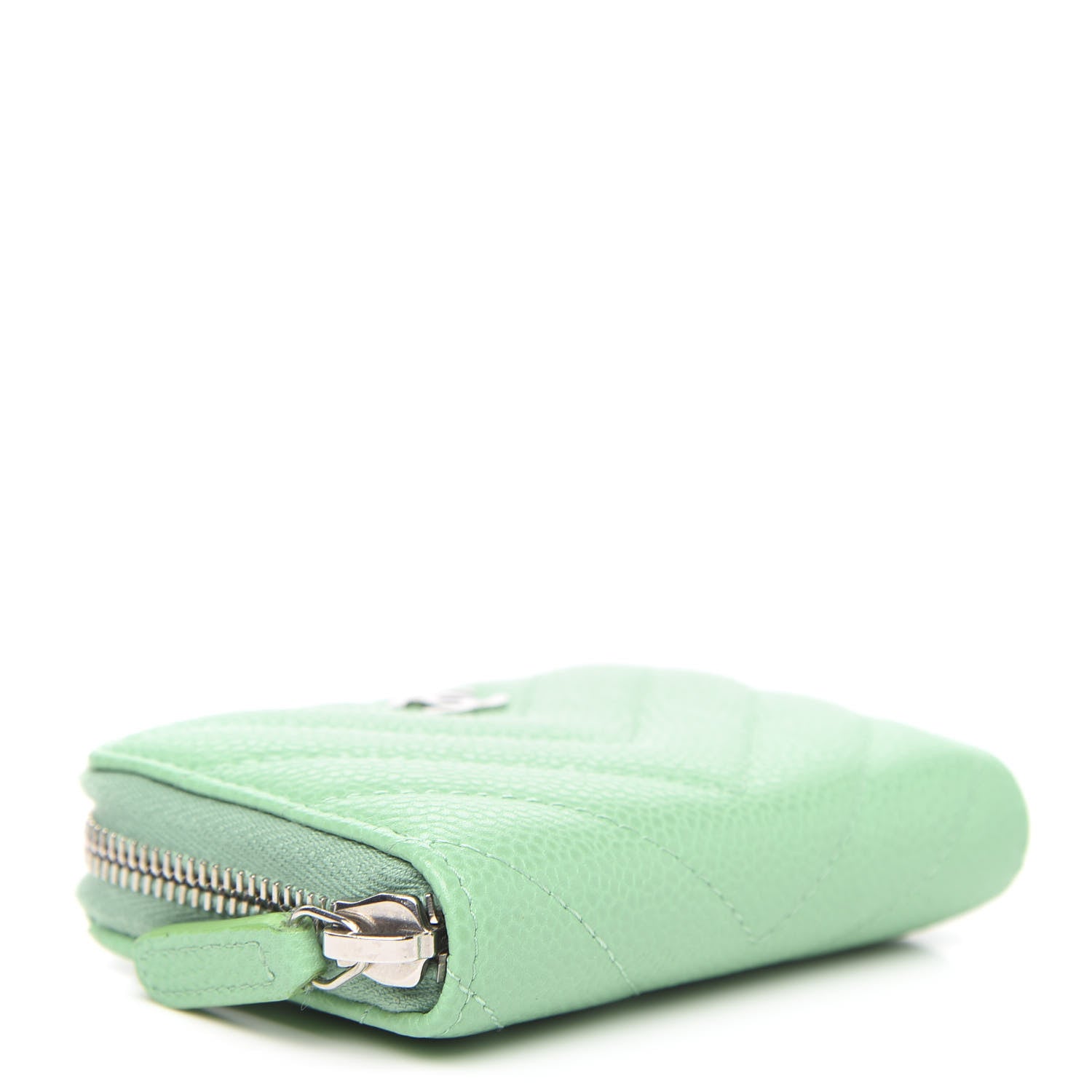 Chanel Caviar Chevron Quilted Zip Around Coin Purse Light Green 4 of 9