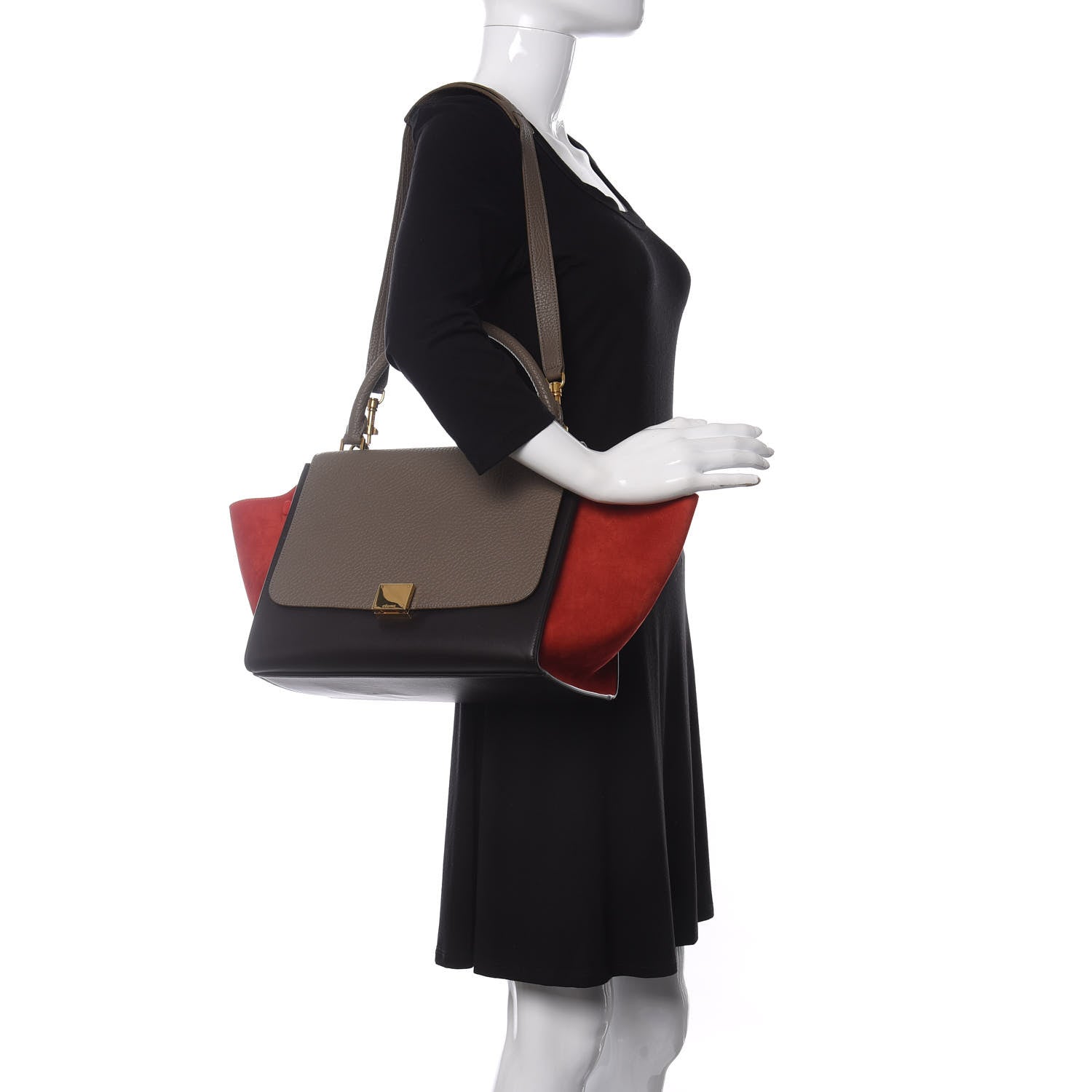 Celine Bullhide Calfskin Nubuck Medium Tri-Color Trapeze Taupe 2 of 12
