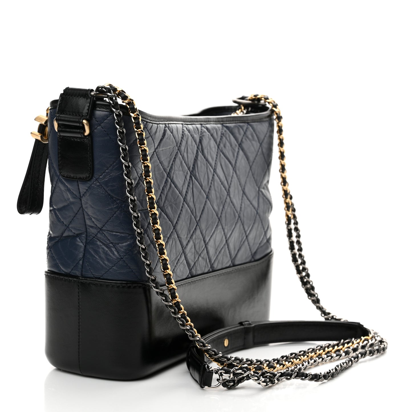 Aged Calfskin Quilted Medium Gabrielle Hobo Navy Black