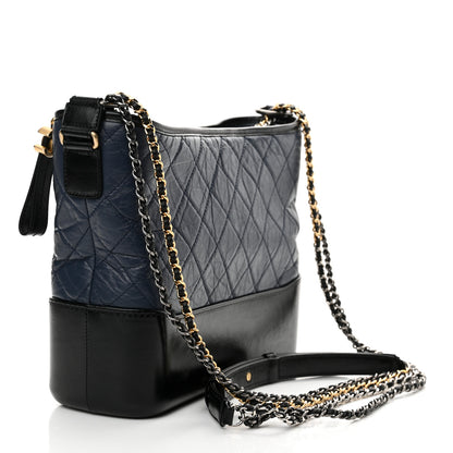 Chanel Aged Calfskin Quilted Medium Gabrielle Hobo Navy Black 3 of 10