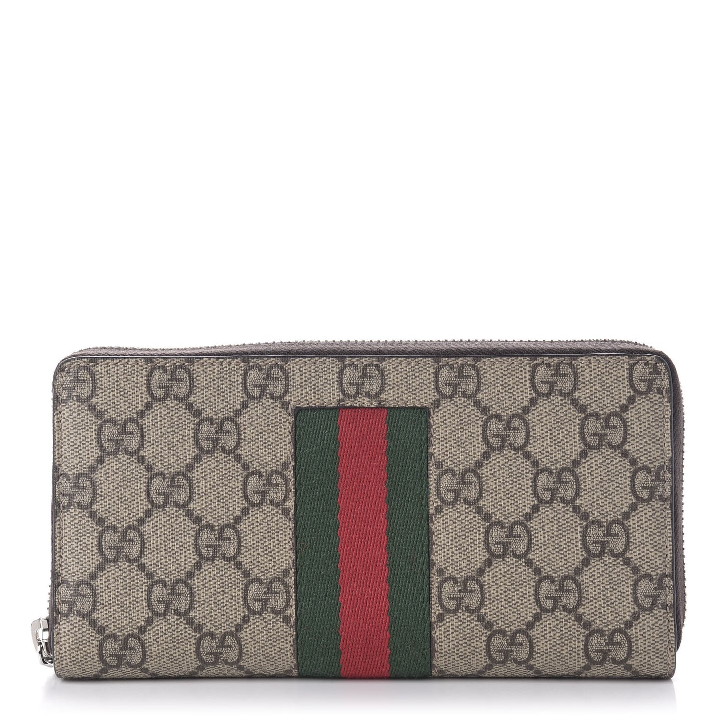 GG Supreme Monogram Web Zip Around Wallet Beige Cocoa