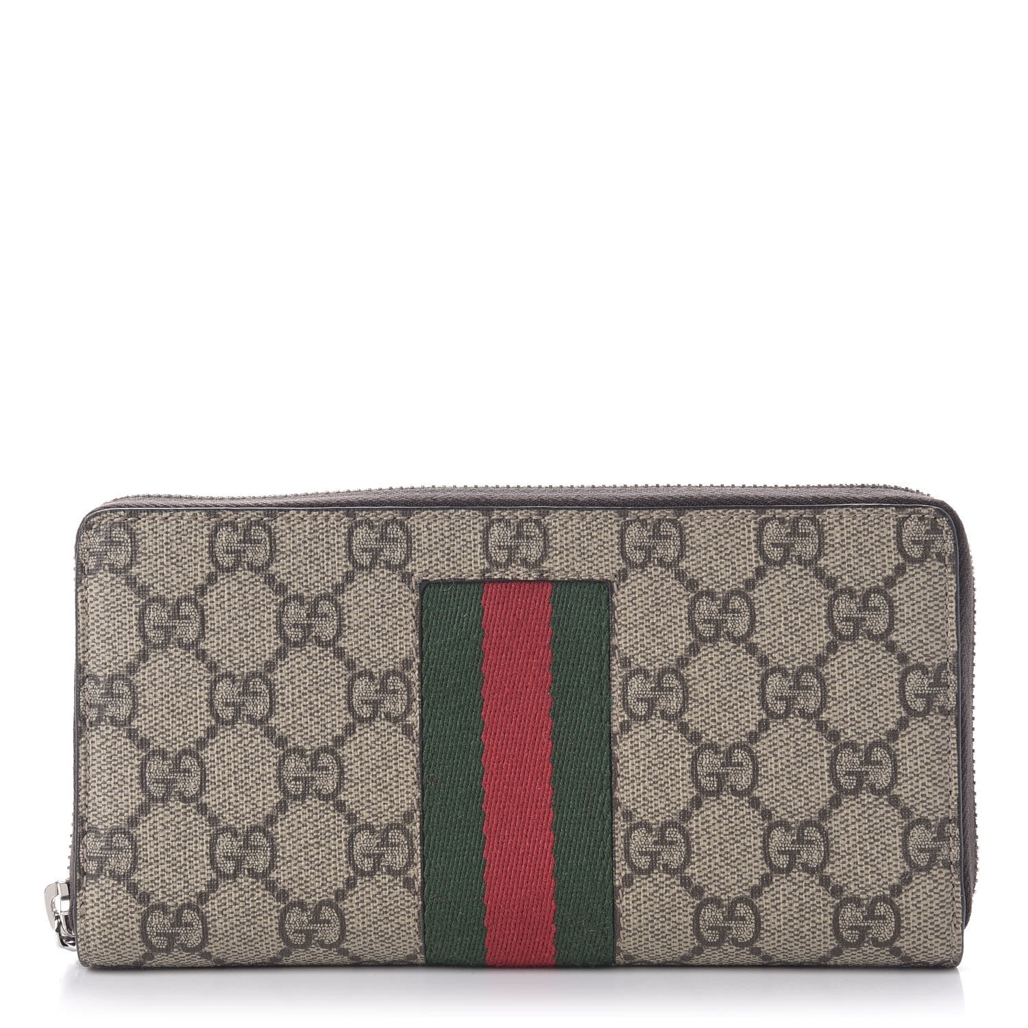 Gucci GG Supreme Monogram Web Zip Around Wallet Beige Cocoa 1 of 7