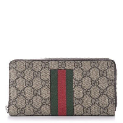 Gucci GG Supreme Monogram Web Zip Around Wallet Beige Cocoa 1 of 7