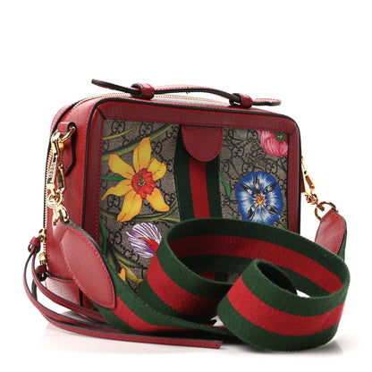 Gucci GG Supreme Monogram Flora Web Small Ophidia Top Handle Shoulder Bag Hibiscus Red 3 of 10