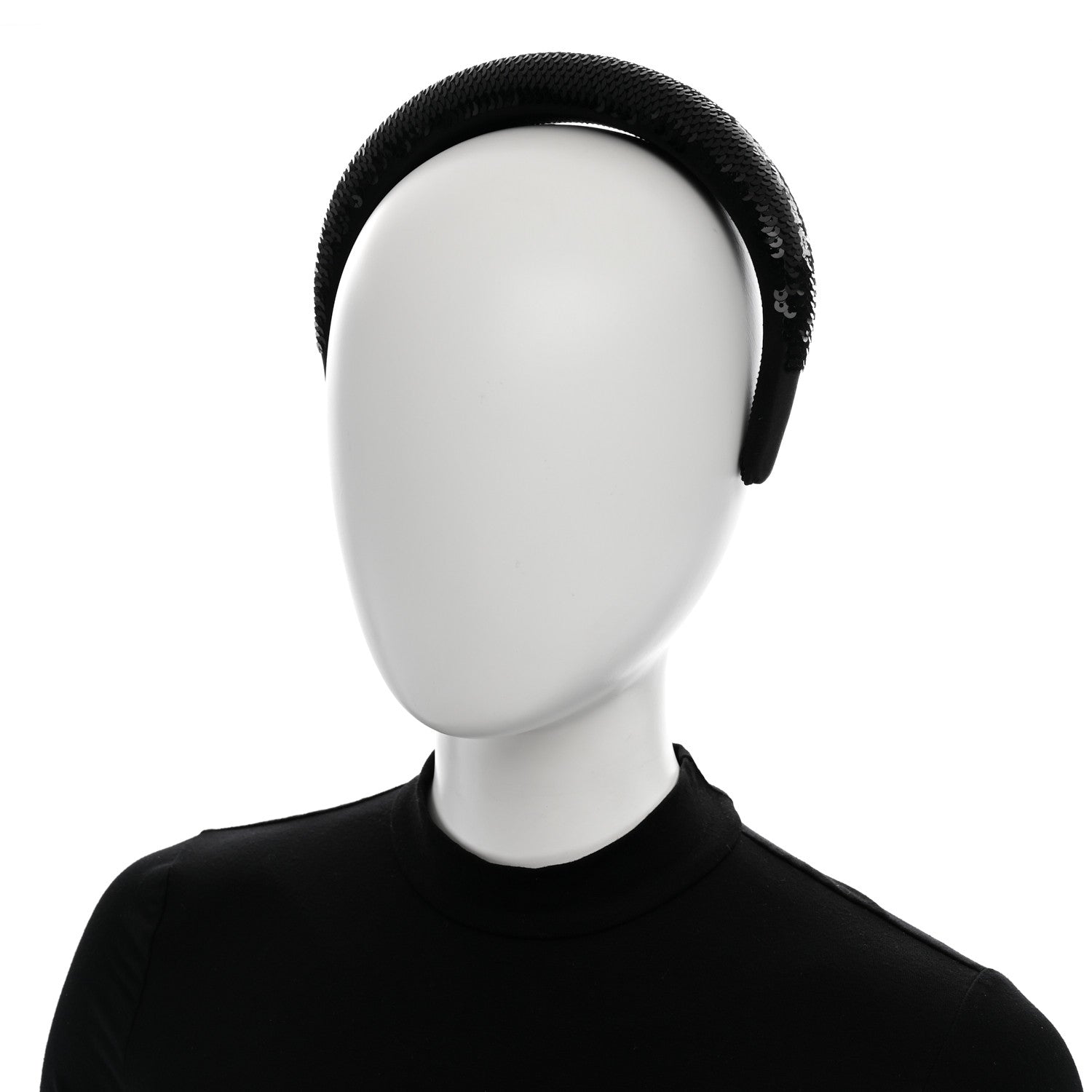 Prada Satin Sequin Embellished Headband Clear Black 2 of 6