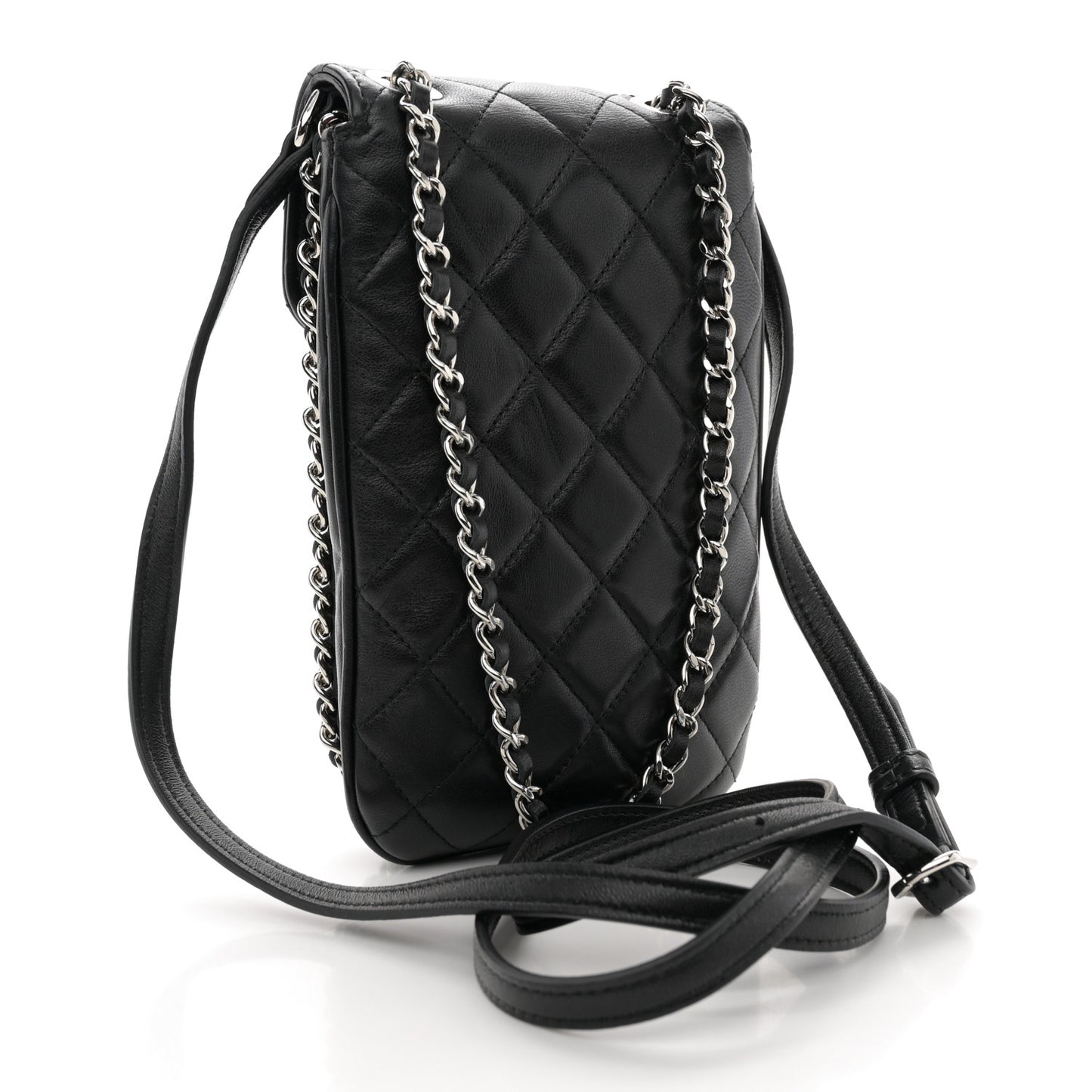 Lambskin Quilted Chain Around Flap Crossbody Black