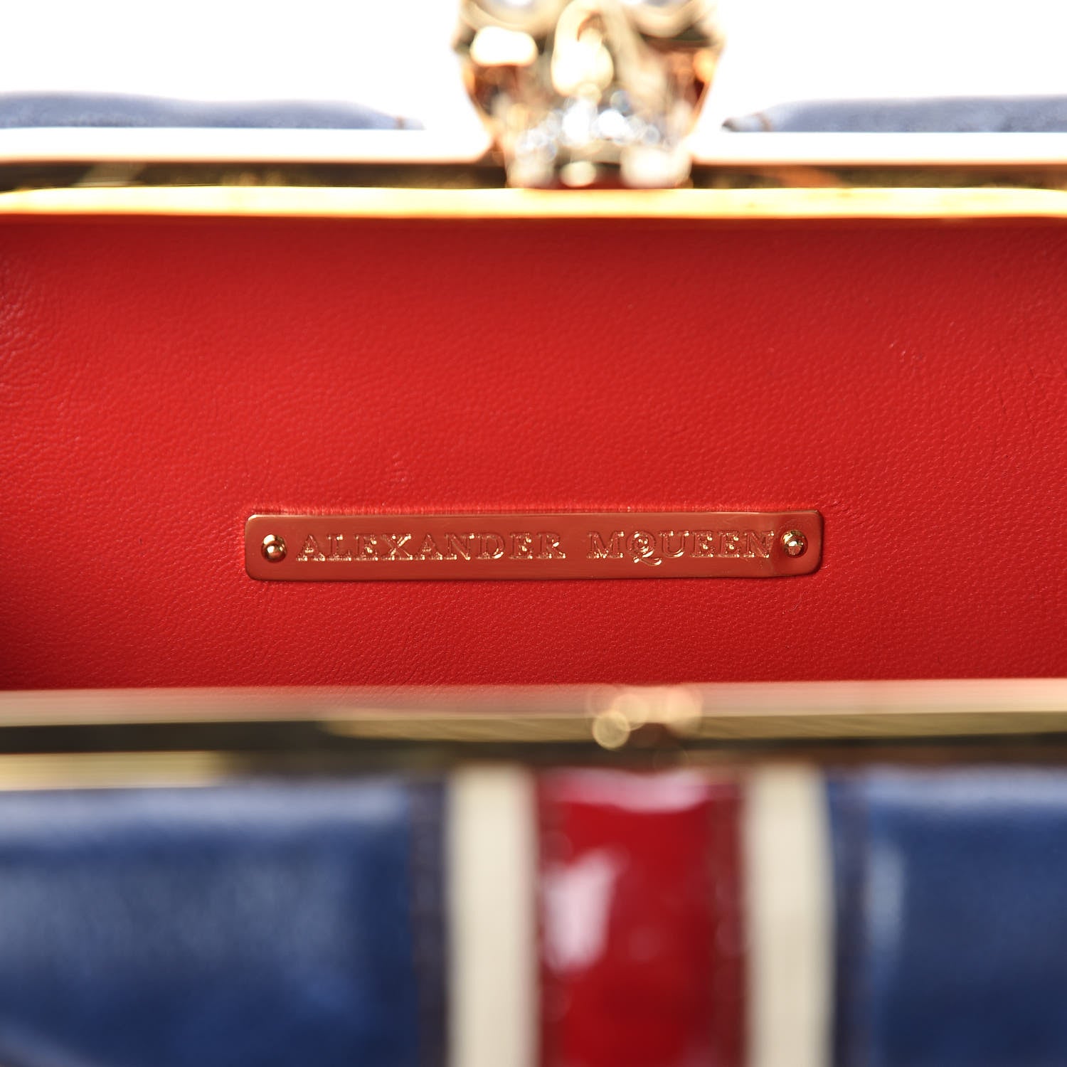 Alexander McQueen Patent Calfskin Britannia Skull Box Clutch Red Blue 6 of 10