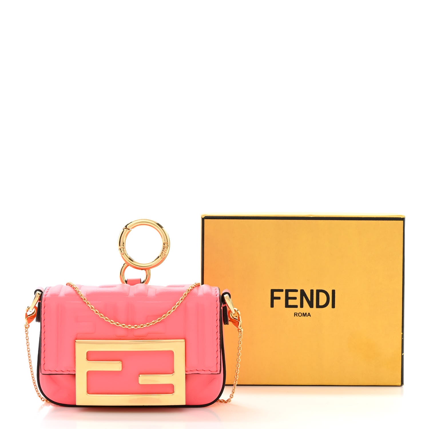 Fendi Nappa Matisse FF Embossed Nano Maxi Buckle Baguette Charm Pink Dalia 11 of 11