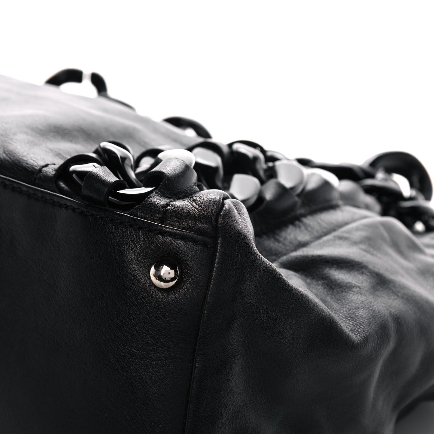 Calfskin Modern Chain Rhodoid East West Tote Black